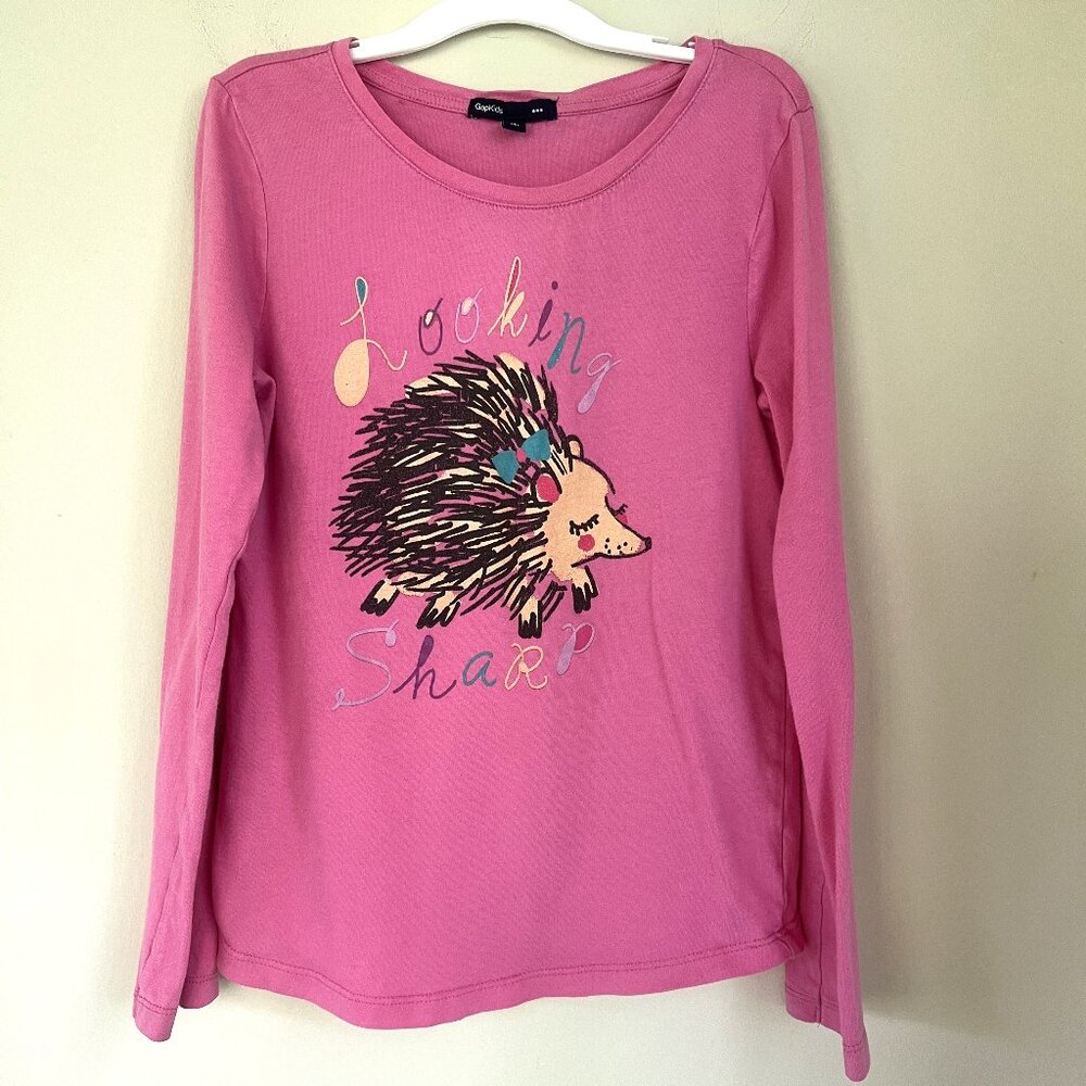 GAP Kids Looking Sharp Porcupine Long Sleeved T-shirt, Pink, Size L (10)